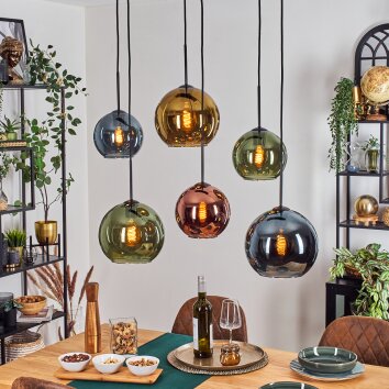 Koyoto Lampadario a sospensione, Lampada a sfera, Lampada a sospensione Blu, Oro, Verde, Ramato, 6-Luci