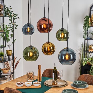 Koyoto Lampadario a sospensione, Lampada a sfera, Lampada a sospensione Blu, Oro, Verde, Ramato, 6-Luci