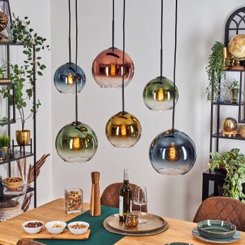 Koyoto Lampadario a sospensione, Lampada a sfera, Lampada a sospensione Blu, Oro, Verde, Chiaro, Ramato, 6-Luci