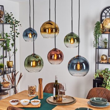 Koyoto Lampadario a sospensione, Lampada a sfera, Lampada a sospensione Blu, Oro, Verde, Chiaro, Ramato, 6-Luci