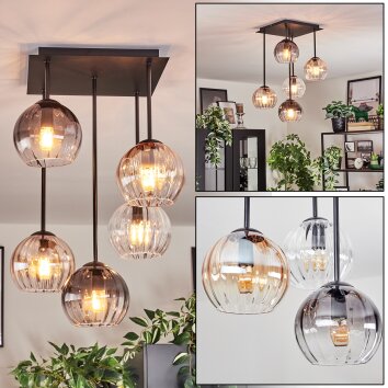 Koyoto Plafoniera, Lampada a sfera Ambrato, Chiaro, Grigio fumo, 5-Luci