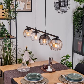 Koyoto Lampadario a sospensione, Lampada a sfera, Lampada a sospensione Ambrato, Chiaro, Grigio fumo, 4-Luci