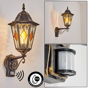 Hongkong Lampada da parete per esterno, Applique Marrone, Oro, 1-Luce, Sensori di movimento