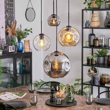 Ripoll Lampadario a sospensione, Lampada a sfera, Lampada a sospensione a cluster Ambrato, Cromo, Chiaro, Grigio fumo, 4-Luci