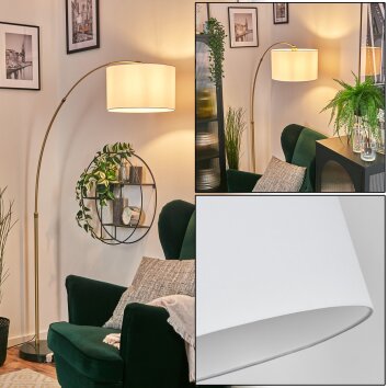 Bassagoda Lampada da terra, Lampade ad arco Ottone, Nero, 1-Luce, Paralume in tessuto