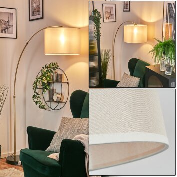 Bassagoda Lampada da terra, Lampade ad arco Ottone, Nero, 1-Luce, Paralume in tessuto