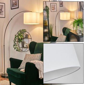 Soungou Lampada da terra, Lampade ad arco Nichel opaco, Nero, 1-Luce, Paralume in tessuto