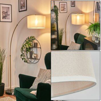 Bassagoda Lampada da terra, Lampade ad arco Ottone, Nero, 1-Luce, Paralume in tessuto