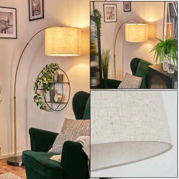 Bassagoda Lampada da terra, Lampade ad arco Ottone, Nero, 1-Luce, Paralume in tessuto