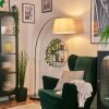 Bassagoda Lampada da terra, Lampade ad arco Cromo, Nero, 1-Luce, Paralume in tessuto