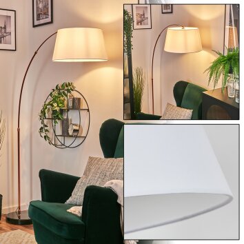 Bassagoda Lampada da terra, Lampade ad arco Ramato, Nero, 1-Luce, Paralume in tessuto