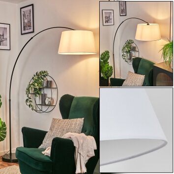 Bassagoda Lampada da terra, Lampade ad arco Nero, 1-Luce, Paralume in tessuto