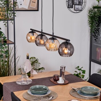 Koyoto Lampadario a sospensione, Lampada a sfera, Lampada a sospensione Ambrato, Grigio fumo, 4-Luci