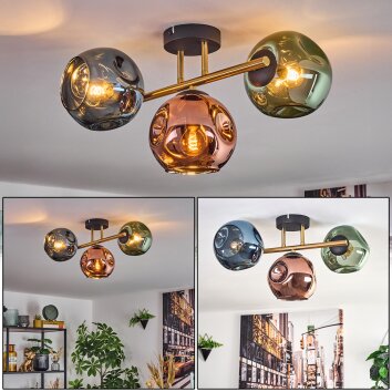 Ripoll Plafoniera, Lampada a sfera Oro, Nero, 3-Luci Ripoll Plafoniera, Lampada a sfera Oro, Nero, 3-Luci