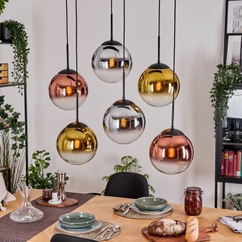 Gastor Lampadario a sospensione, Lampada a sfera, Lampada a sospensione Cromo, Oro, Chiaro, Ramato, Grigio fumo, 6-Luci