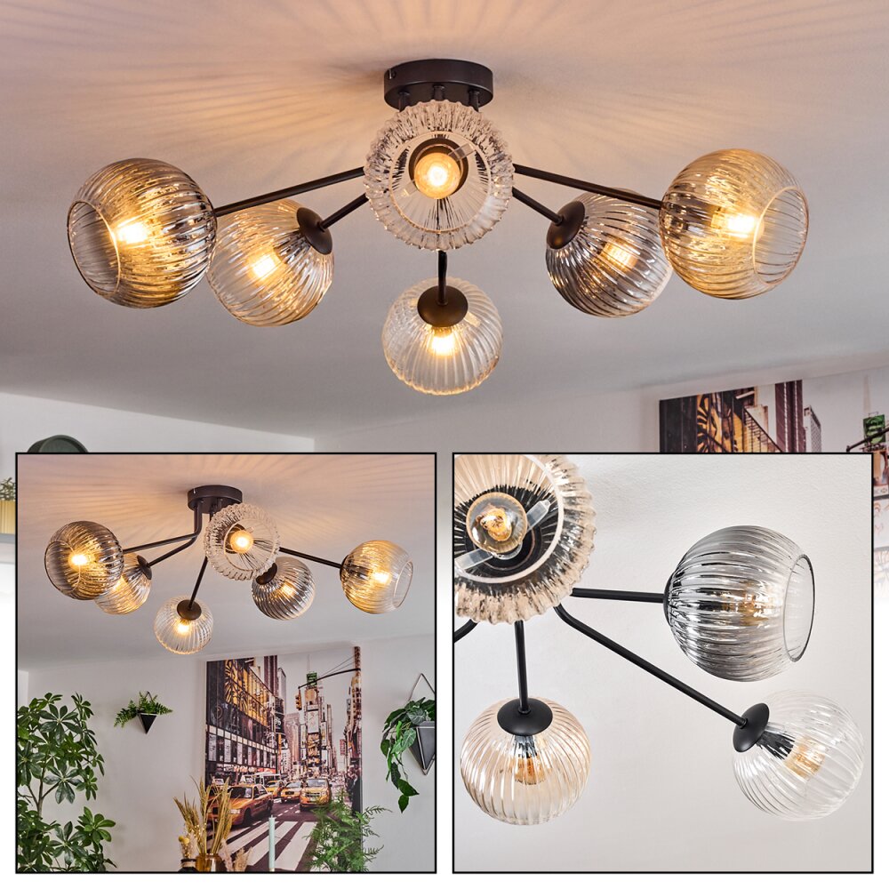 Koyoto Plafoniera, Lampada a sfera 73 cm Ambrato, Chiaro, Grigio fumo, 6-Luci main product photo