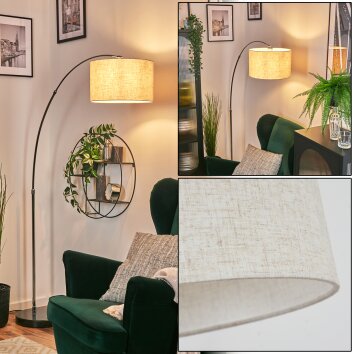 Bassagoda Lampada da terra, Lampade ad arco Cromo, Nero, 1-Luce, Paralume in tessuto