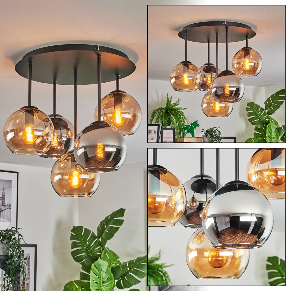 Koyoto Plafoniera, Lampada a sfera 45 cm Ambrato, Cromo, Grigio fumo, 5-Luci main product photo