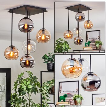 Koyoto Plafoniera, Lampada a sfera Ambrato, Cromo, Chiaro, Grigio fumo, 5-Luci