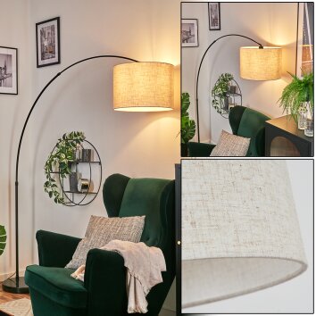 Bassagoda Lampada da terra, Lampade ad arco Nero, 1-Luce, Paralume in tessuto