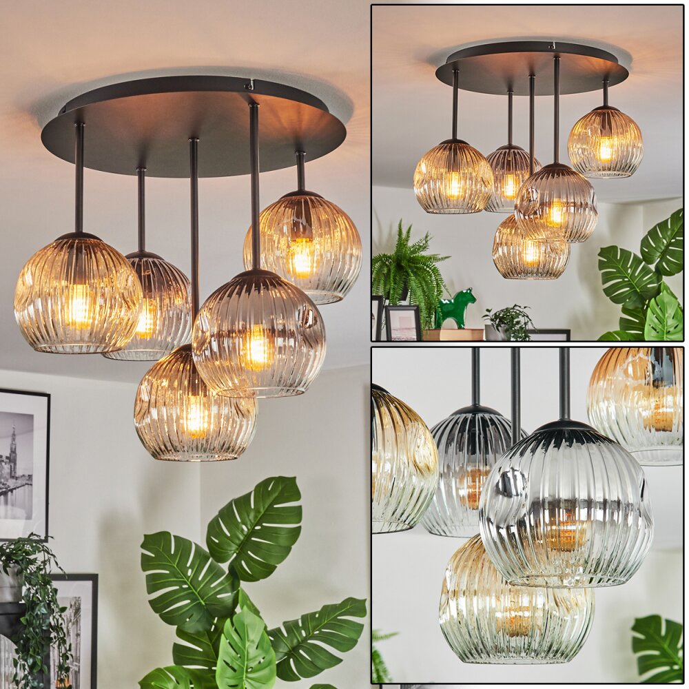 Ripoll Plafoniera, Lampada a sfera Ambrato, Chiaro, Grigio fumo, 5-Luci main product photo