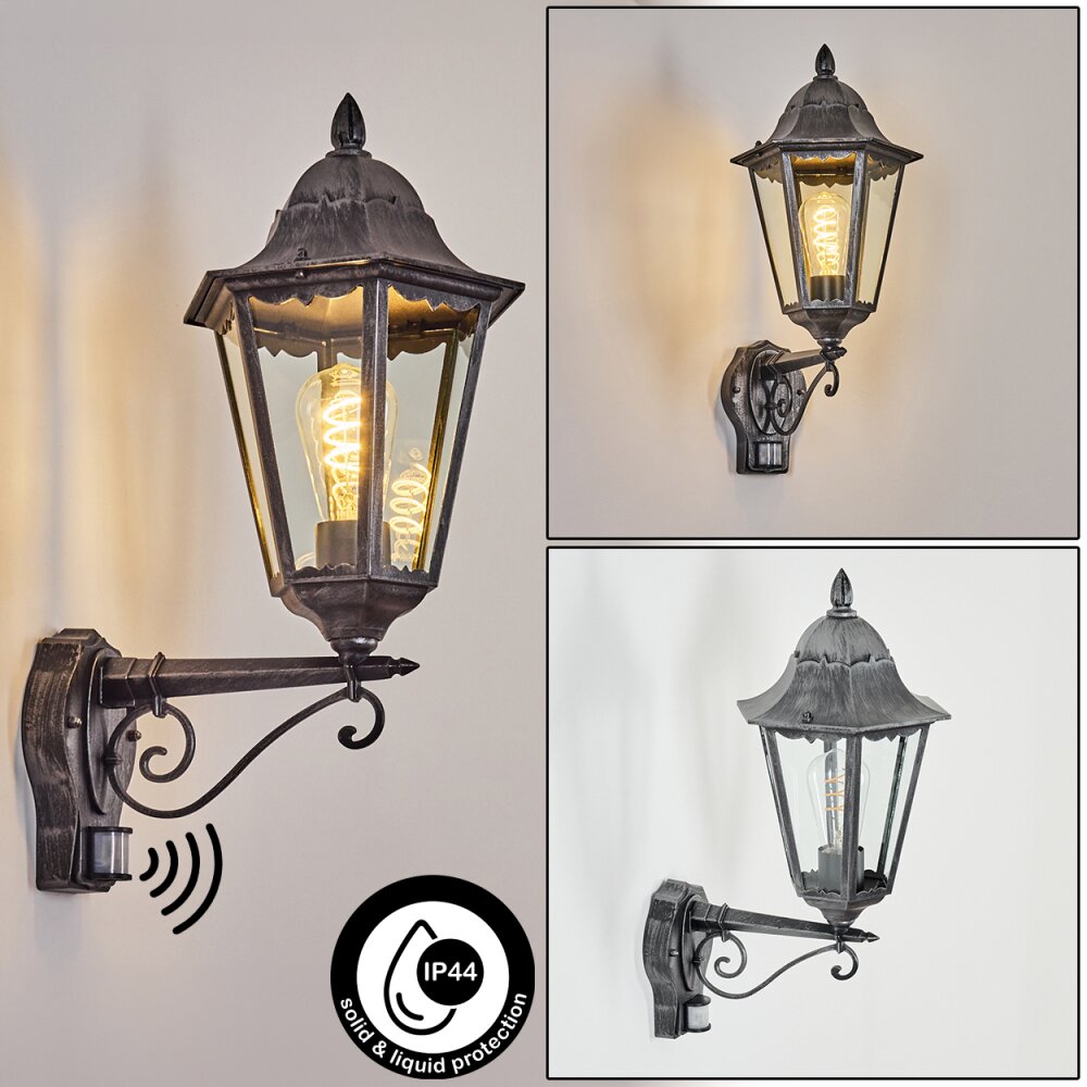 Lignac Lampada da parete per esterno, Applique Nero, Argento, 1-Luce, Sensori di movimento main product photo