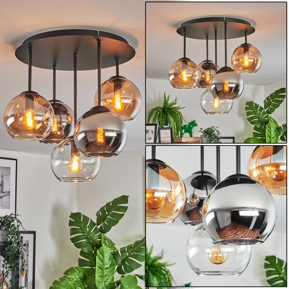 Koyoto Plafoniera, Lampada a sfera 37 cm Ambrato, Cromo, Chiaro, Grigio fumo, 5-Luci main product photo