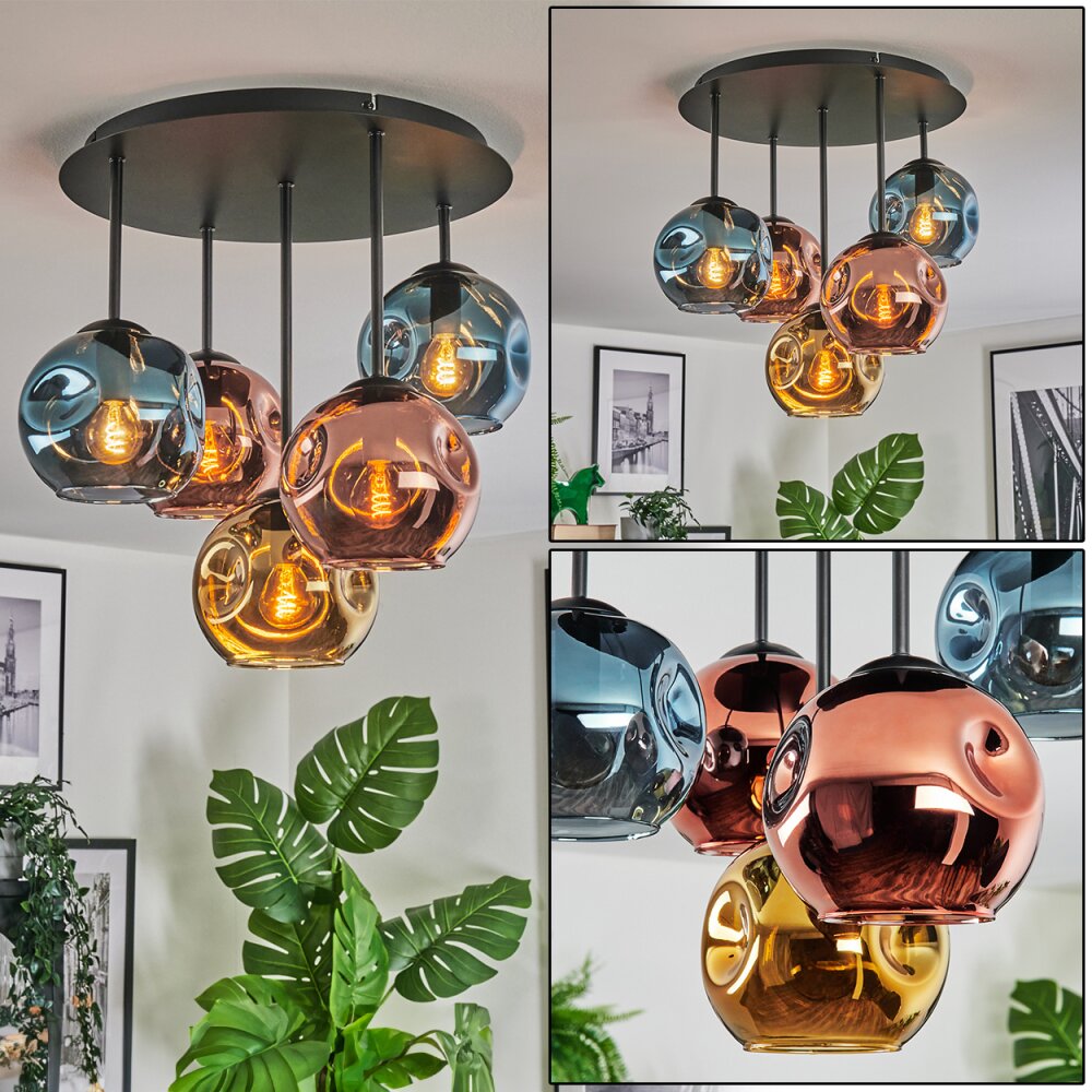 Ripoll Plafoniera, Lampada a sfera Blu, Oro, Ramato, 5-Luci main product photo