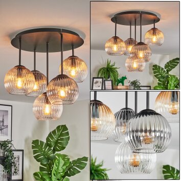 Koyoto Plafoniera, Lampada a sfera 45 cm Ambrato, Chiaro, Grigio fumo, 5-Luci