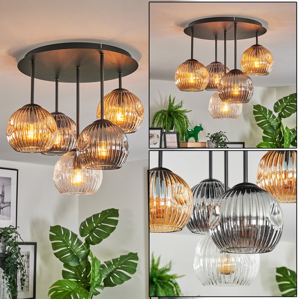 Ripoll Plafoniera, Lampada a sfera Ambrato, Chiaro, Grigio fumo, 5-Luci main product photo