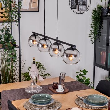 Koyoto Lampadario a sospensione, Lampada a sfera, Lampada a sospensione Cromo, Chiaro, Grigio fumo, 4-Luci