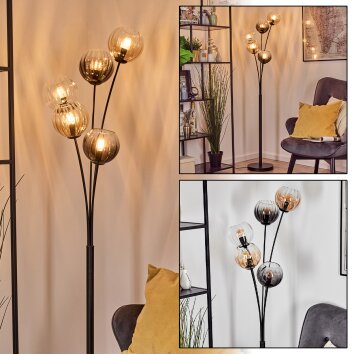 Koyoto Lampada a sfera, Lampada da terra Ambrato, Chiaro, Grigio fumo, 5-Luci