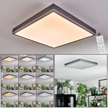 Salmi Plafoniera, Panel LED Grigio, Argento, 1-Luce, Telecomando