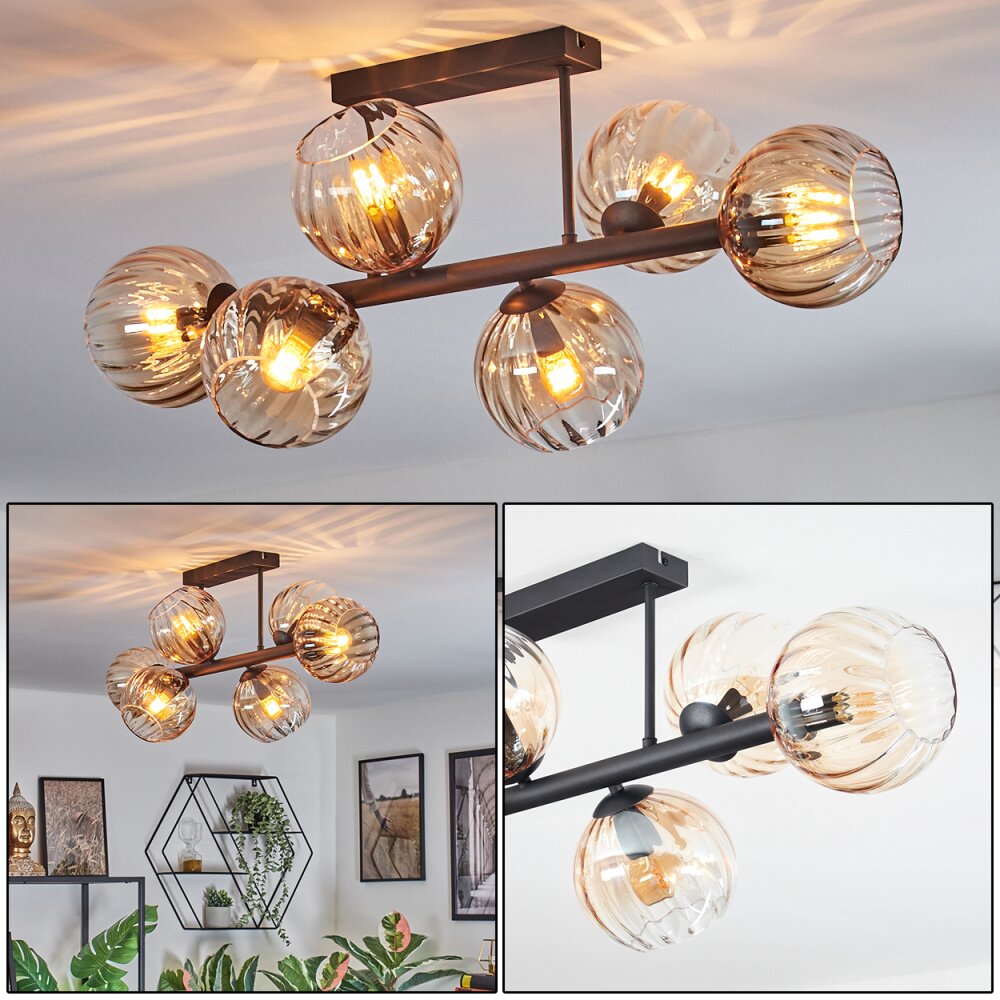 Koyoto Plafoniera, Lampada a sfera Ambrato, Chiaro, 6-Luci main product photo