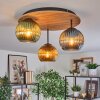 Koyoto Plafoniera, Lampada a sfera Marrone, Aspetto del legno, Nero, 3-Luci
