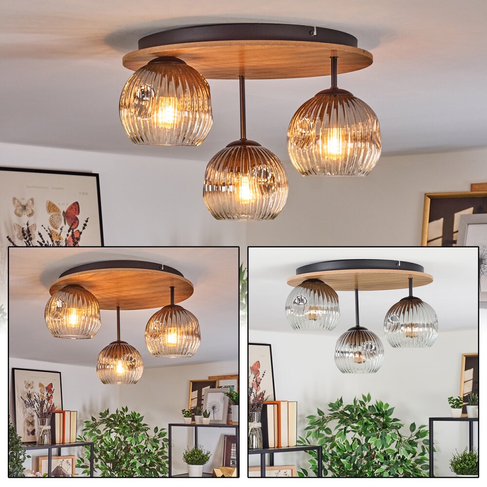 Ripoll Plafoniera, Lampada a sfera Marrone, Aspetto del legno, Nero, 3-Luci main product photo