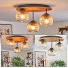 Ripoll Plafoniera, Lampada a sfera Marrone, Aspetto del legno, Nero, 3-Luci