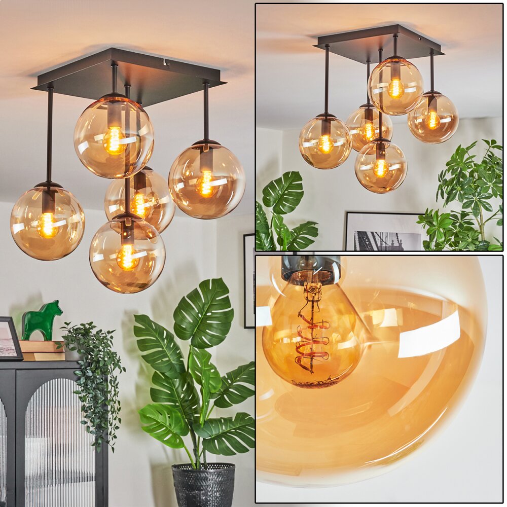 Gastor Plafoniera, Lampada a sfera Ambrato, 5-Luci main product photo