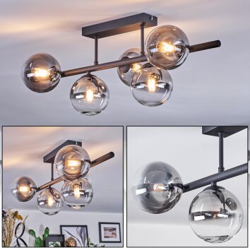 Chehalis Plafoniera, Lampada a sfera Chiaro, Grigio fumo, 5-Luci