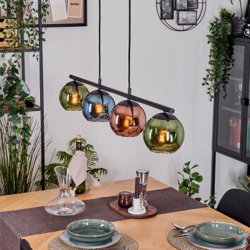 Koyoto Lampadario a sospensione, Lampada a sfera, Lampada a sospensione Blu, Verde, Ramato, 4-Luci