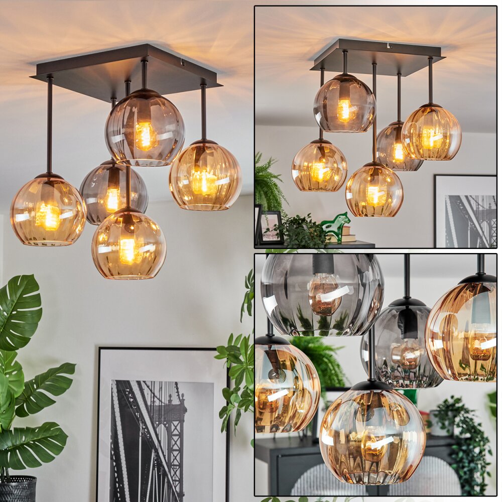 Koyoto Plafoniera, Lampada a sfera 37 cm Ambrato, Grigio fumo, 5-Luci main product photo