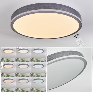 Salmi Plafoniera, Panel LED Grigio, Argento, 1-Luce, Telecomando