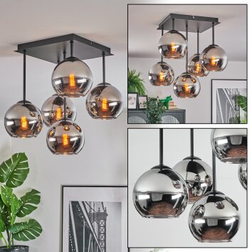 Koyoto Plafoniera, Lampada a sfera Cromo, Grigio fumo, 5-Luci