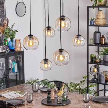 Koyoto Lampadario a sospensione, Lampada a sfera, Lampada a sospensione Ambrato, Chiaro, 6-Luci
