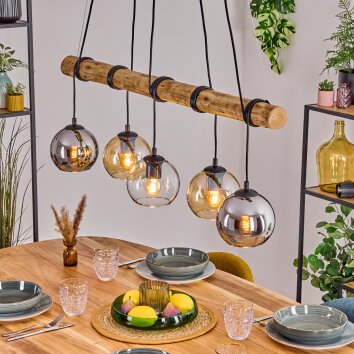 Koyoto Lampadario a sospensione, Lampada a sfera, Lampada a sospensione Écru, Nero, 5-Luci