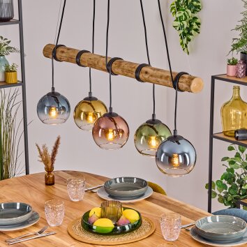Koyoto Lampadario a sospensione, Lampada a sfera, Lampada a sospensione Écru, Nero, 5-Luci