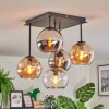 Koyoto Plafoniera, Lampada a sfera Ambrato, Cromo, Chiaro, Grigio fumo, 5-Luci