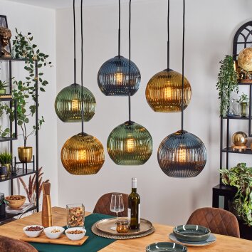 Koyoto Lampadario a sospensione, Lampada a sfera, Lampada a sospensione Blu, Oro, Verde, 6-Luci