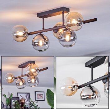 Chehalis Plafoniera, Lampada a sfera Ambrato, Chiaro, Grigio fumo, 5-Luci