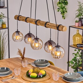 Koyoto Lampadario a sospensione, Lampada a sfera, Lampada a sospensione Écru, Nero, 5-Luci
